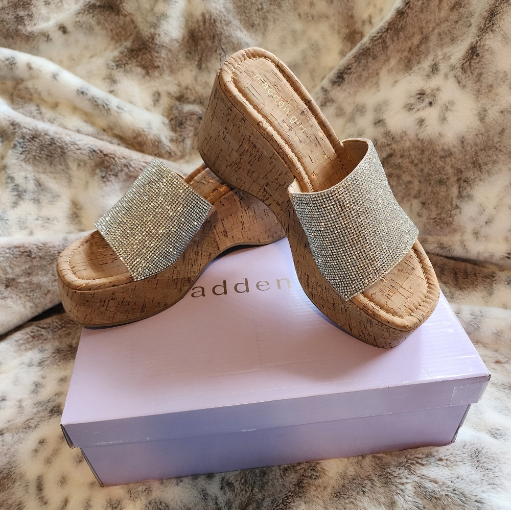 Madden Girl Zahara Size 8 Boho Cork Healed Sling Shoes